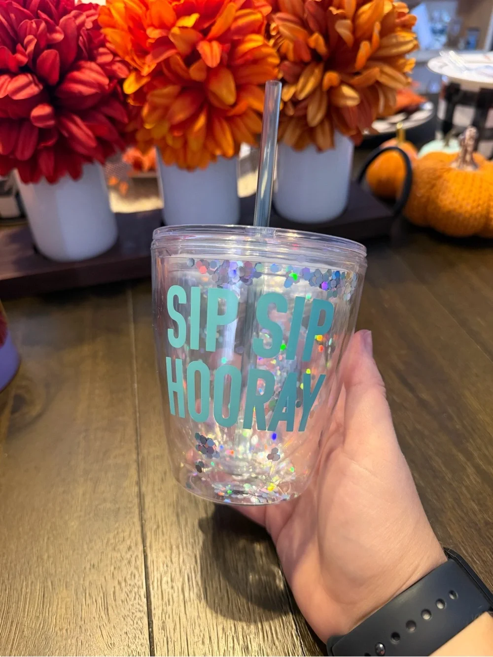 Acrylic 'Sip Sip Hooray' Shimmer Tumbler - Mint Lettering